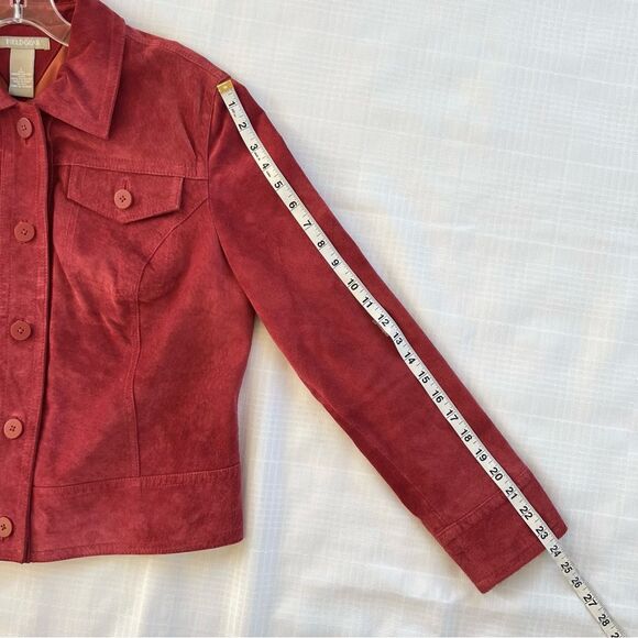 VTG Fieldgear Suede Leather Button Brick Red Western Boho Blazer Jacket Size L - Picture 6 of 10